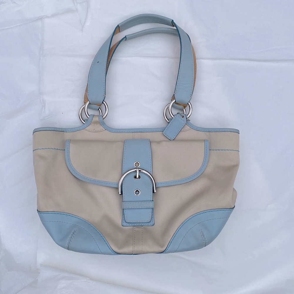 Blue and cream Coach bag
